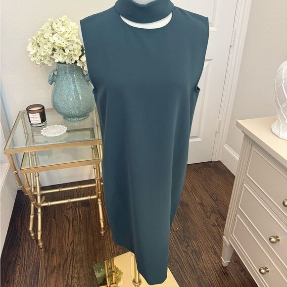 Theory Womens Slit Collar Green Sleeveless Sheath Dress-kk5 - Picture 4 of 7